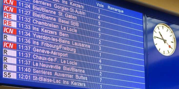 Enlarged view: SBB departure board in Newcastle, Switzerland (Source: ETH Alumni)